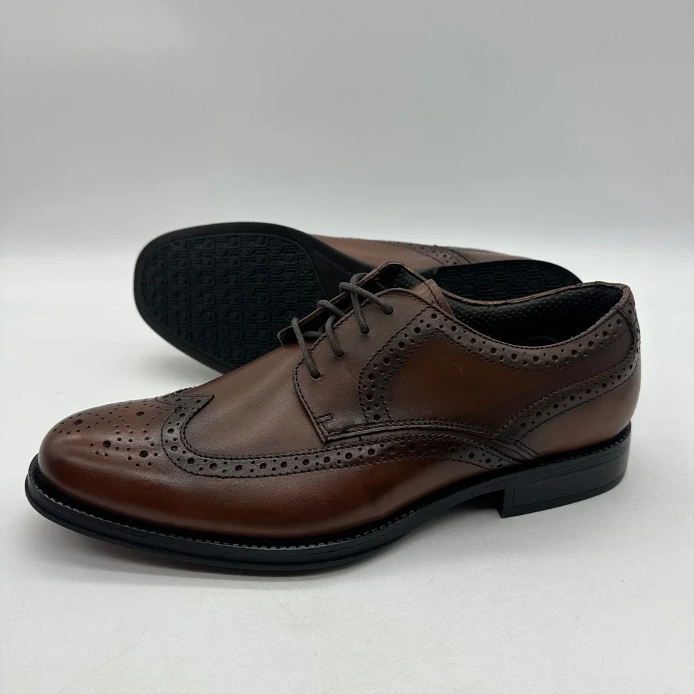 Chaps 96-98722‎ Mens 9.5 M Astor Dark Tan Wingtip Brogue Oxford Dress Shoes